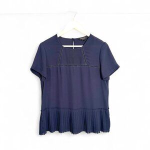 Banana Republic Navy Blue Pleated Hem Blouse Size Small Classic Style Top